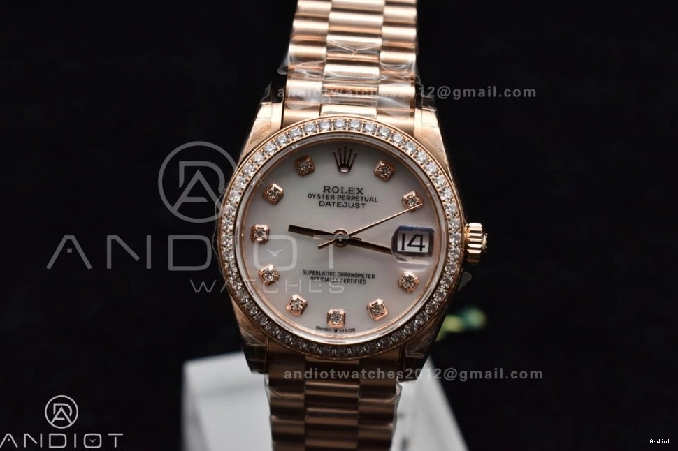 Full MOP 31 RG Sporty Sytle Diamond 551 Dial Case GSF Bracelet President On DateJust 278275 Ladies 316L Steel and 0704